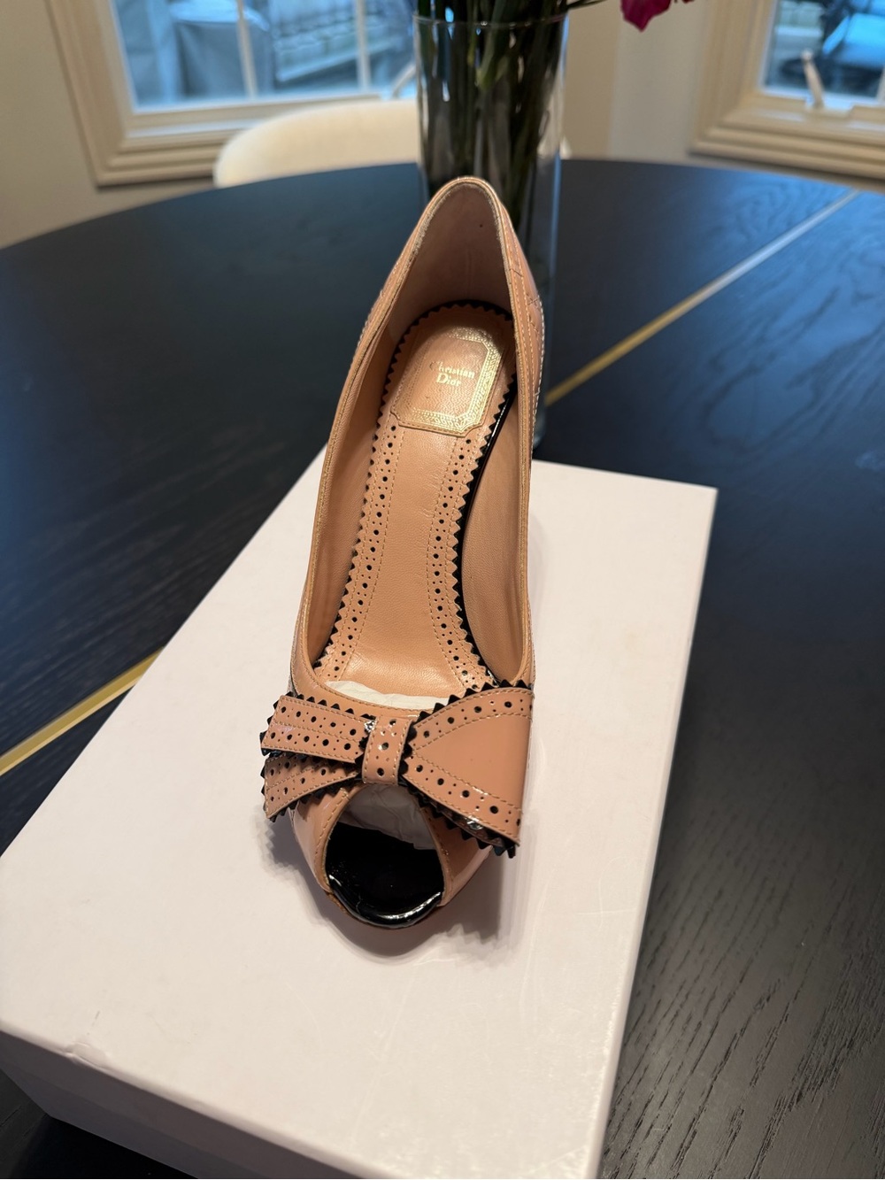 Dior Nude-Pink Peep-Toe Pump with Bow